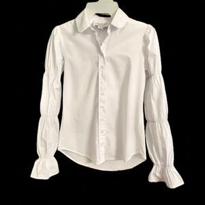 The Shirt Rochelle Behrens White Button Front Puffy Sleeve Top Blouse Shirt  XS